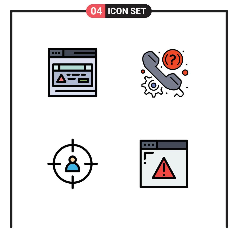 Filledline Flat Color Pack of 4 Universal Symbols of interface human customer phone target Editable Vector Design Elements