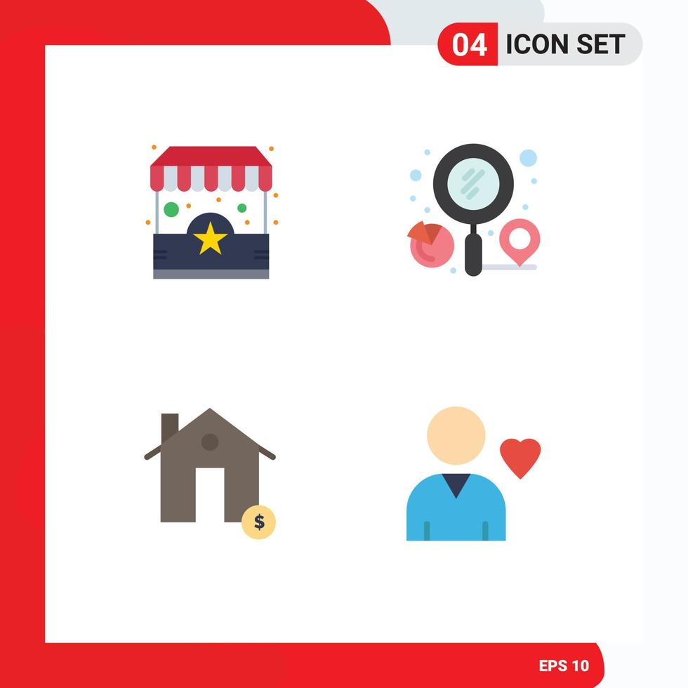 Group of 4 Flat Icons Signs and Symbols for ecommerce buildings stand location dollar Editable Vector Design Elements