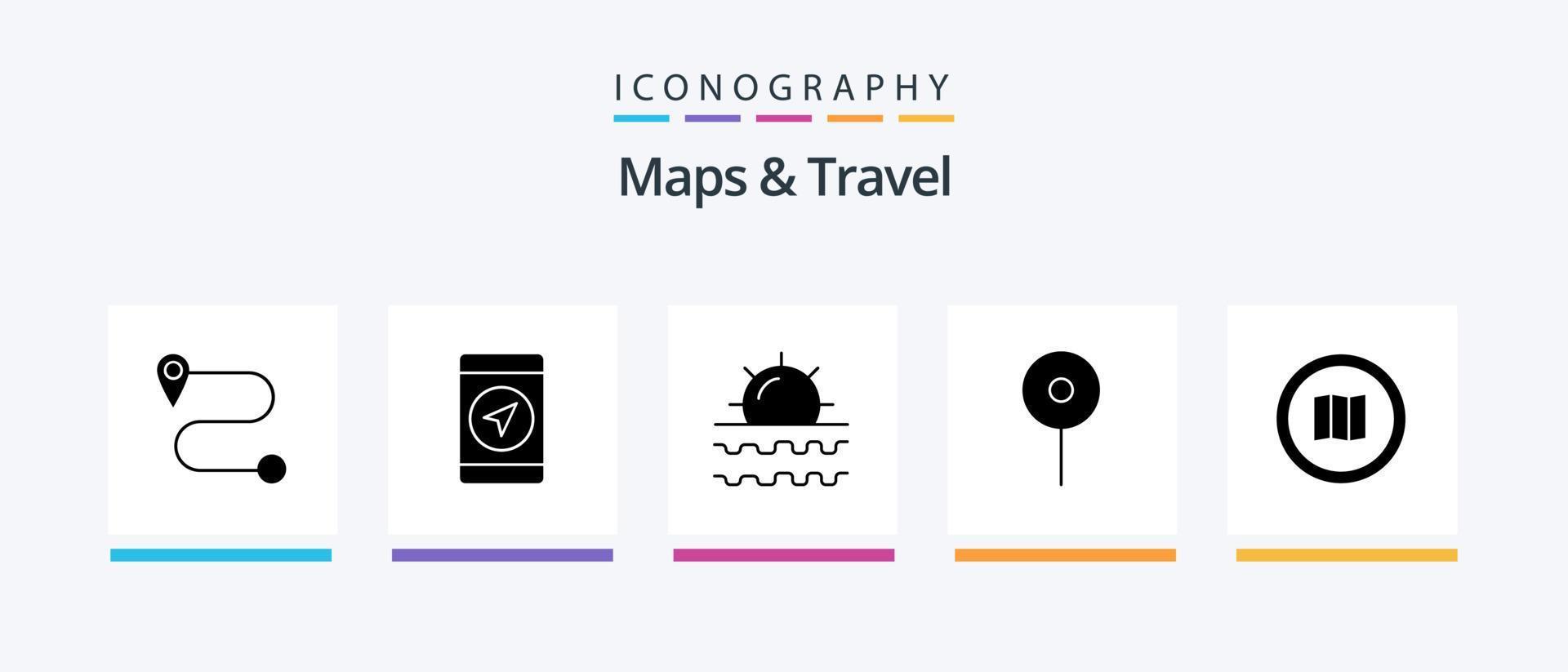 Maps and Travel Glyph 5 Icon Pack Including . mapquest. vacation. map. find. Creative Icons Design vector