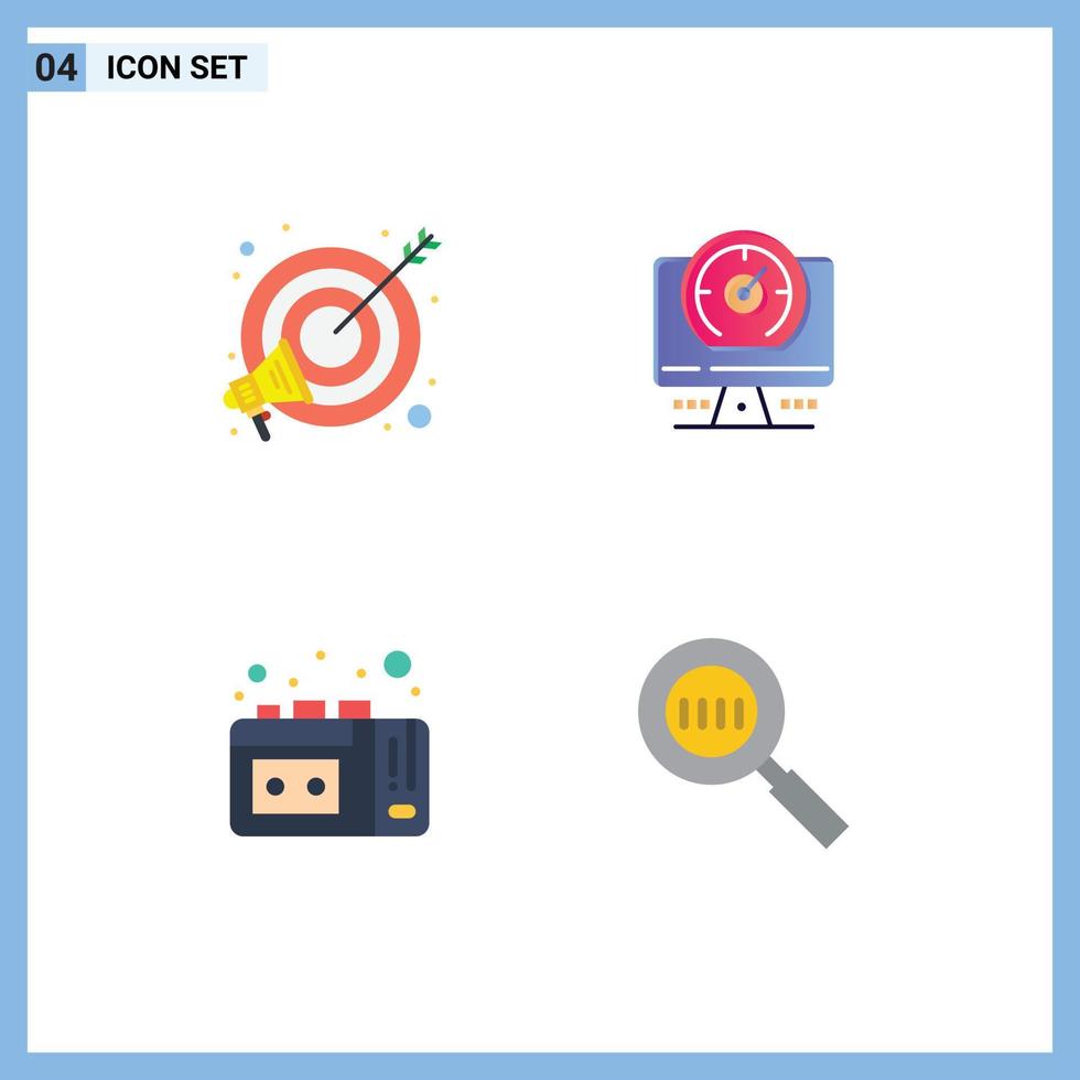 Modern Set of 4 Flat Icons Pictograph of goal vhs marketing timer code Editable Vector Design Elements