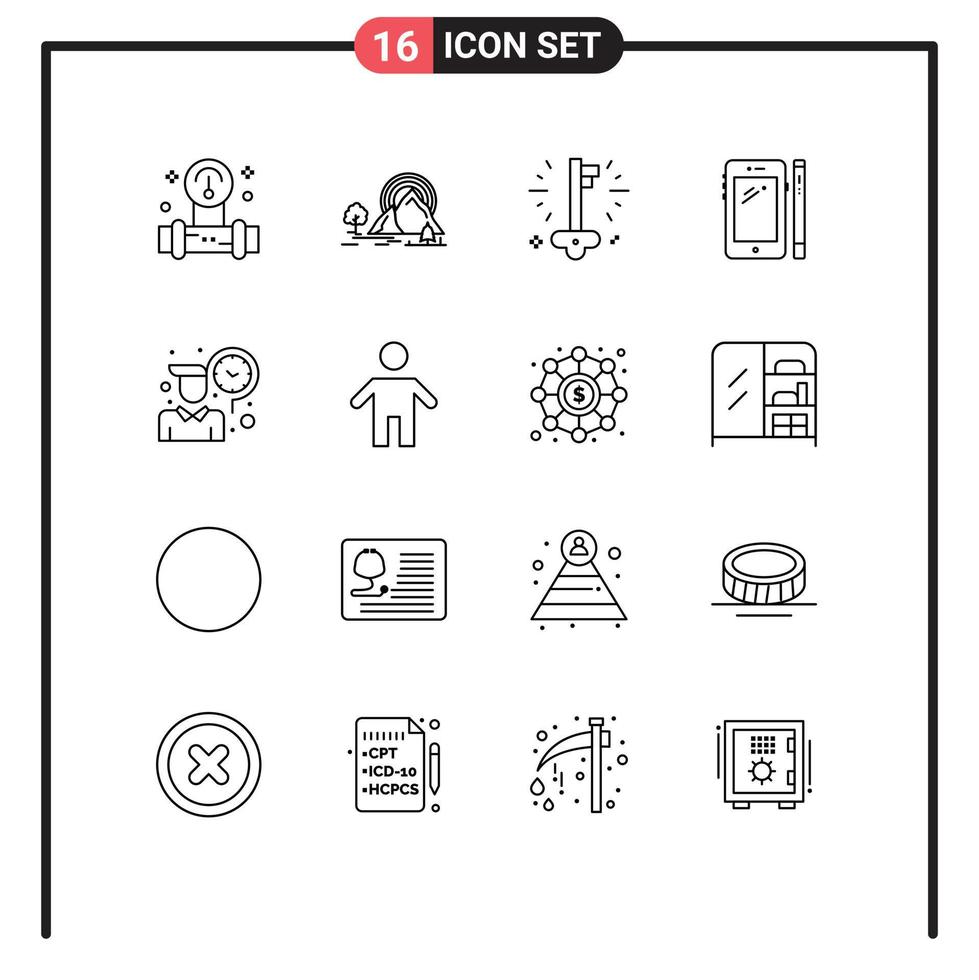 Pack of 16 Modern Outlines Signs and Symbols for Web Print Media such as pen mobile rainbow smart phone success Editable Vector Design Elements