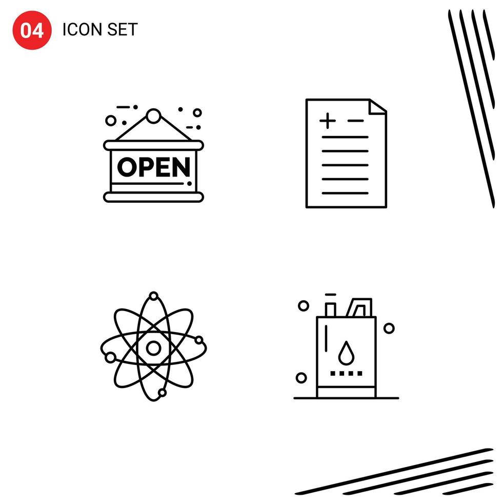 User Interface Pack of 4 Basic Filledline Flat Colors of board chemistry comparison atom bottle Editable Vector Design Elements