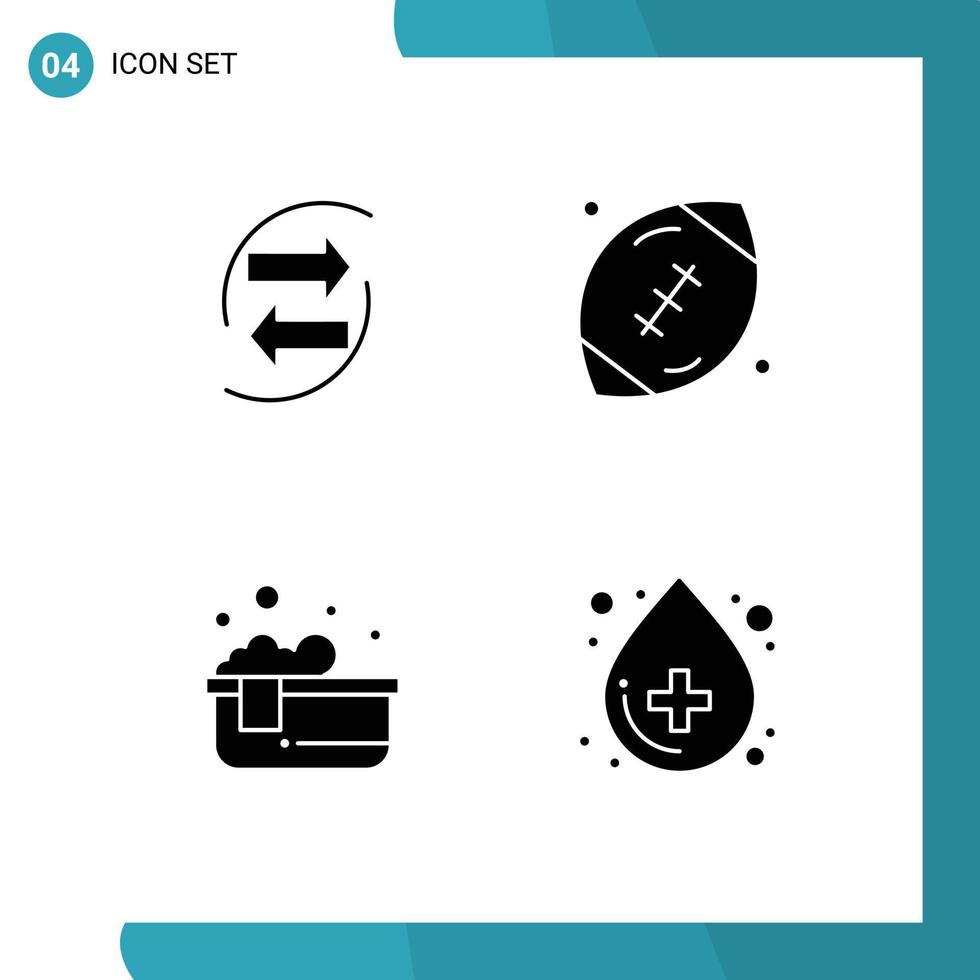 Set of 4 Vector Solid Glyphs on Grid for chang game exchang american football bathtub Editable Vector Design Elements