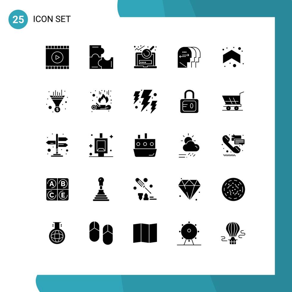 Solid Glyph Pack of 25 Universal Symbols of arrows head analysis mind personality Editable Vector Design Elements