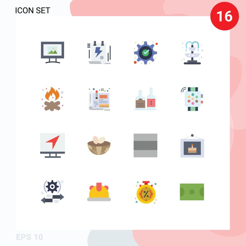 Universal Icon Symbols Group of 16 Modern Flat Colors of bonfire fountain accept life mark Editable Pack of Creative Vector Design Elements