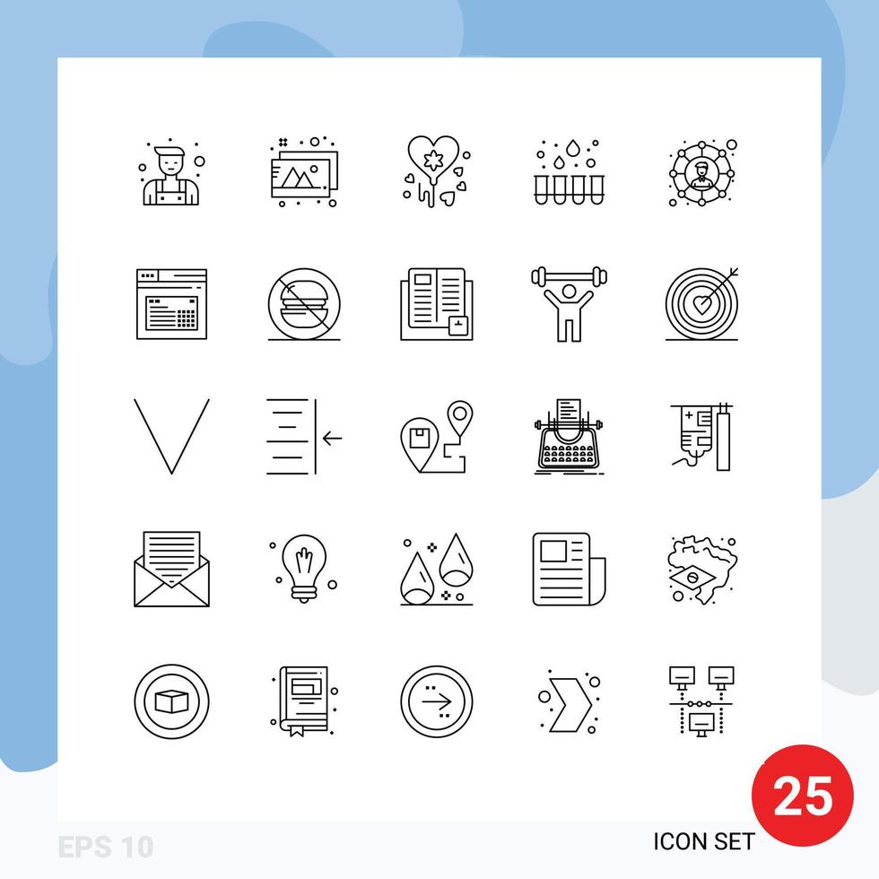 Pack of 25 Modern Lines Signs and Symbols for Web Print Media such as page share party social network connections Editable Vector Design Elements