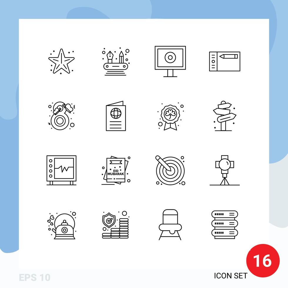 Pack of 16 creative Outlines of butterfly beauty display tablet draw Editable Vector Design Elements
