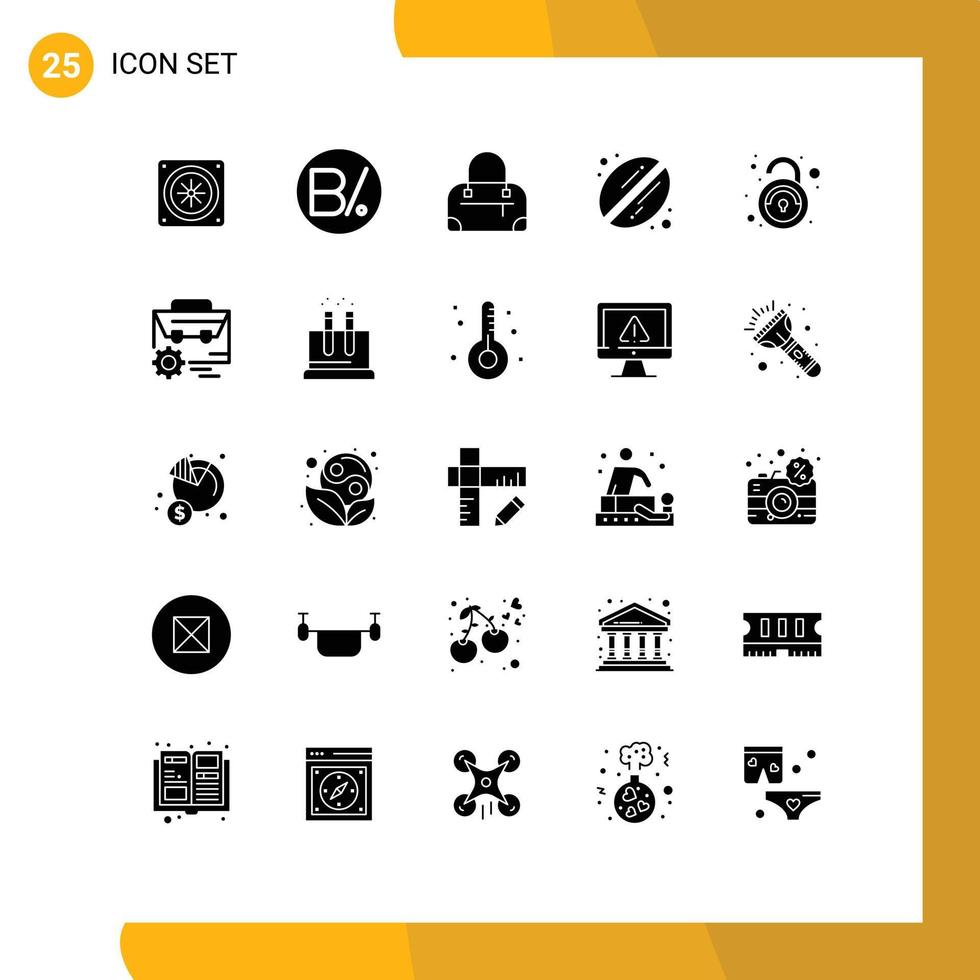 25 Thematic Vector Solid Glyphs and Editable Symbols of gear unsecured fashion unsafe public Editable Vector Design Elements