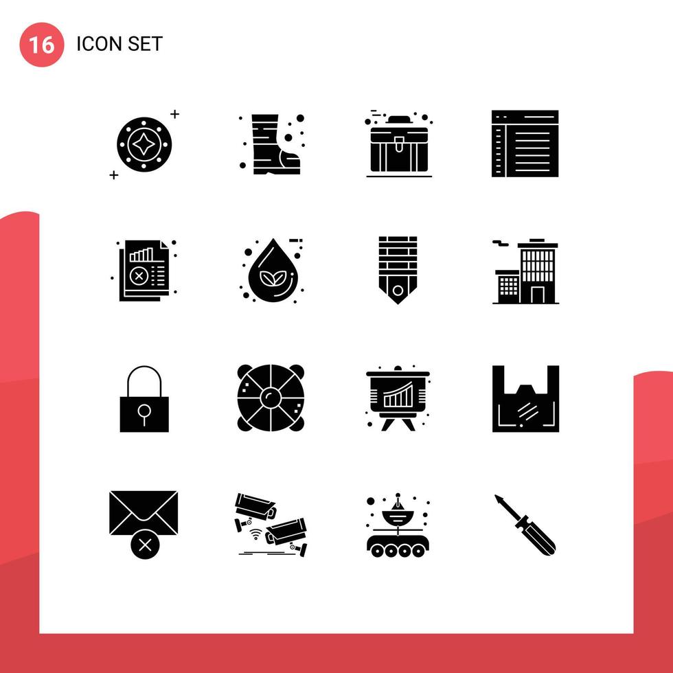 paquete de dieciséis creativo sólido glifos de usuario comunicación la seguridad codificación caso editable vector diseño elementos