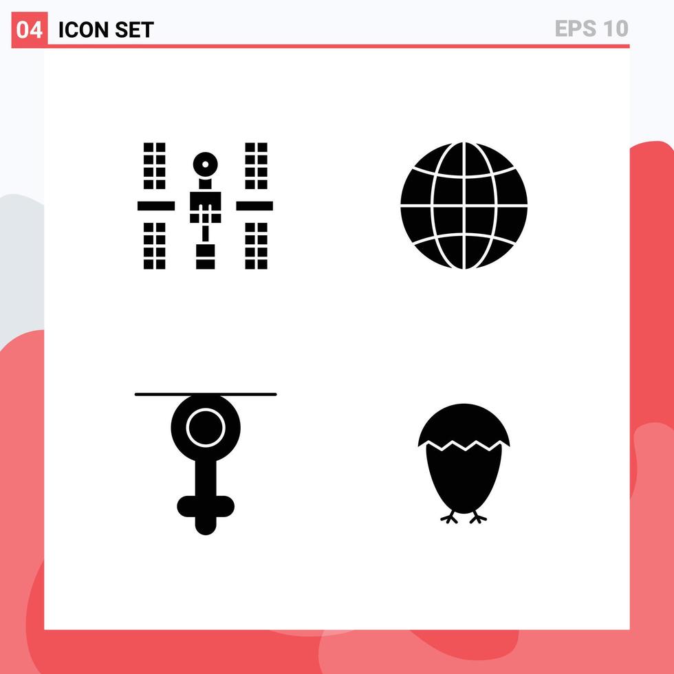 Modern Set of 4 Solid Glyphs and symbols such as complex gender satellite globe human Editable Vector Design Elements