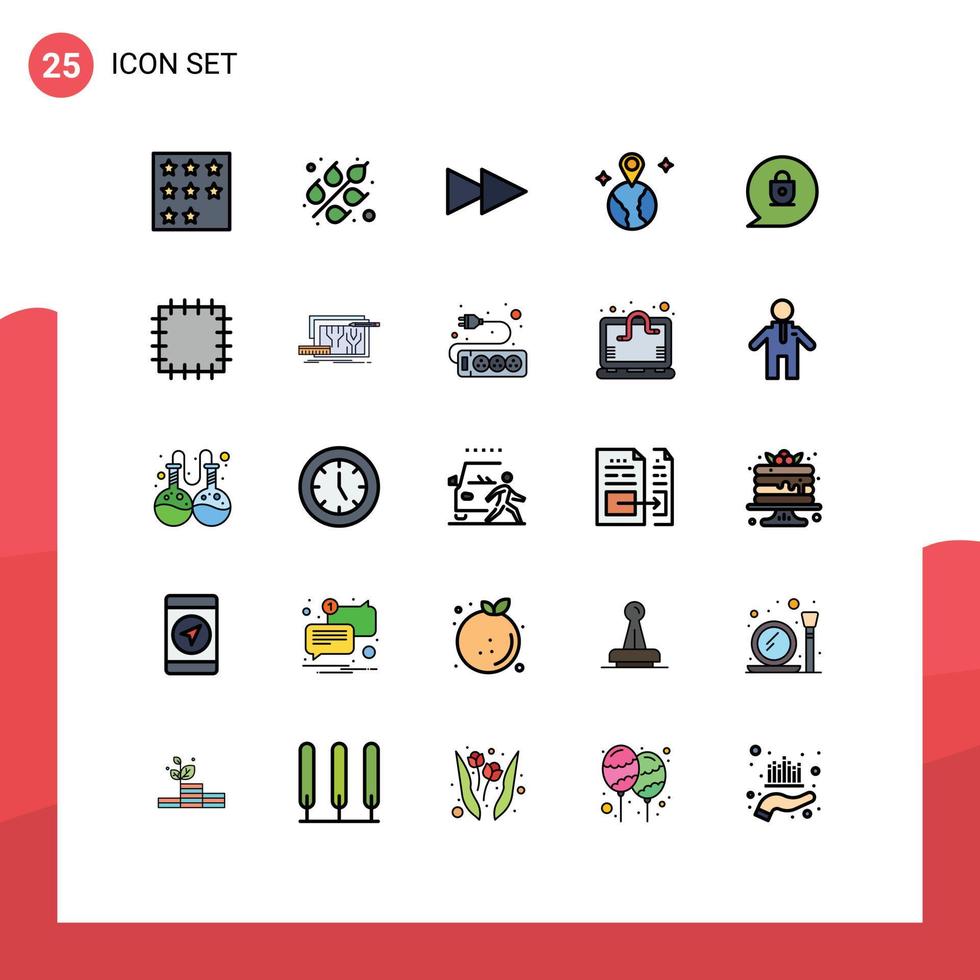 User Interface Pack of 25 Basic Filled line Flat Colors of architecture locked forward lock location Editable Vector Design Elements