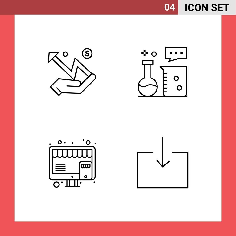 línea paquete de 4 4 universal símbolos de mano comprar estadística química laboratorio tienda editable vector diseño elementos