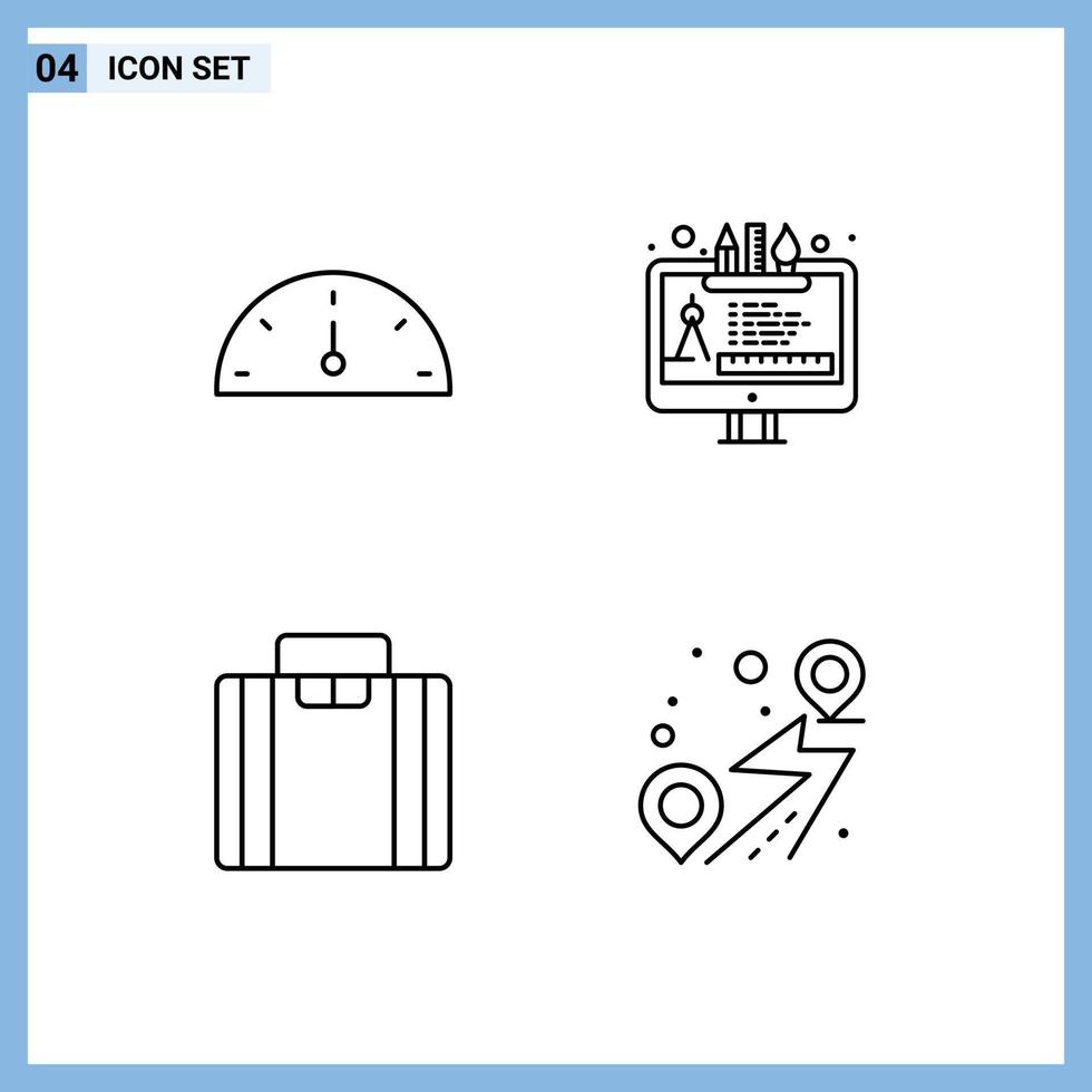 Pictogram Set of 4 Simple Filledline Flat Colors of dashboard suitcase design edit tool pin Editable Vector Design Elements