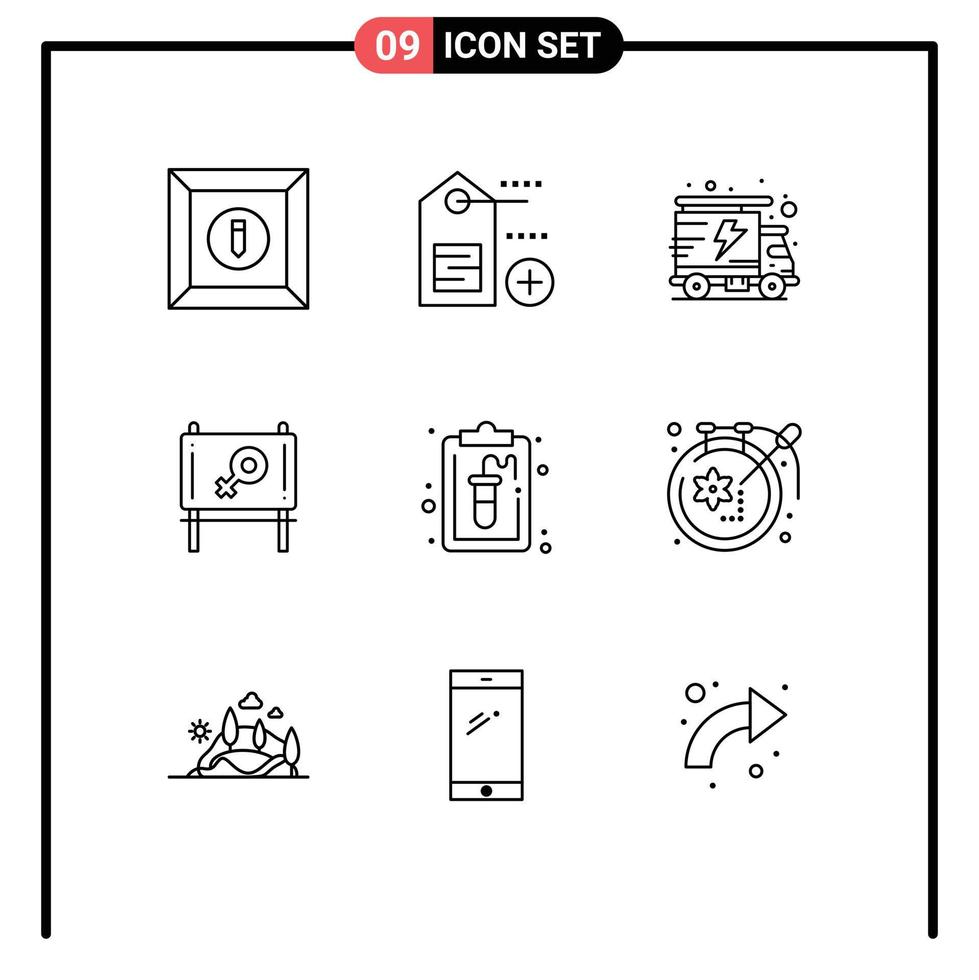 Stock Vector Icon Pack of 9 Line Signs and Symbols for craft lab truck record clipboard Editable Vector Design Elements