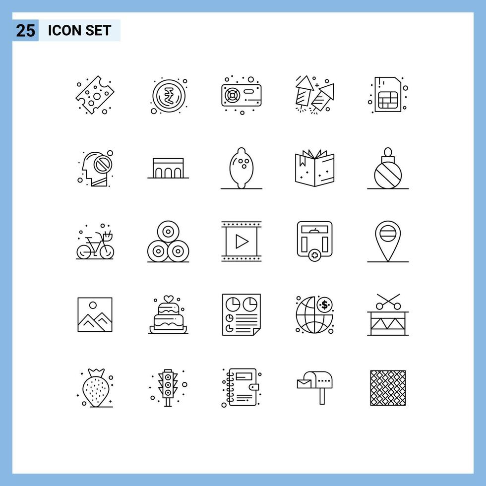 Pictogram Set of 25 Simple Lines of sim card hardware fire love Editable Vector Design Elements