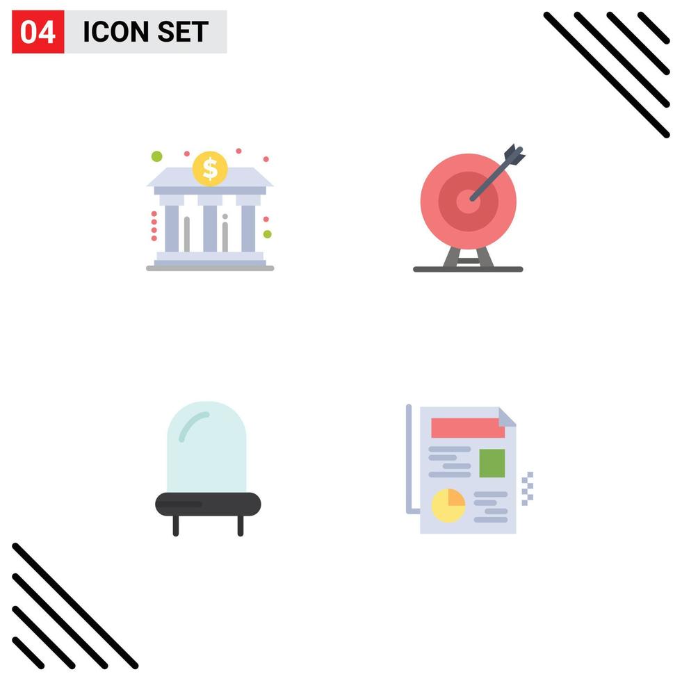 4 User Interface Flat Icon Pack of modern Signs and Symbols of bank goal power dart led Editable Vector Design Elements