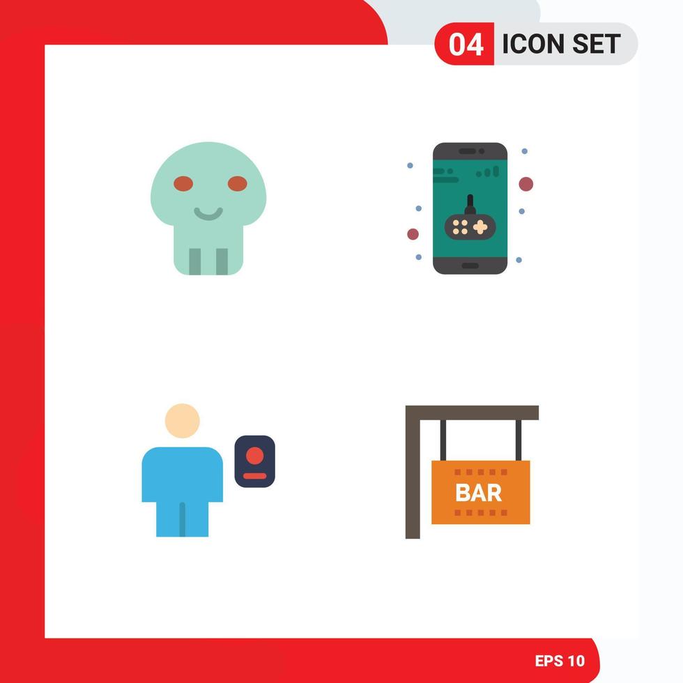 Mobile Interface Flat Icon Set of 4 Pictograms of biochemistry body death game human Editable Vector Design Elements
