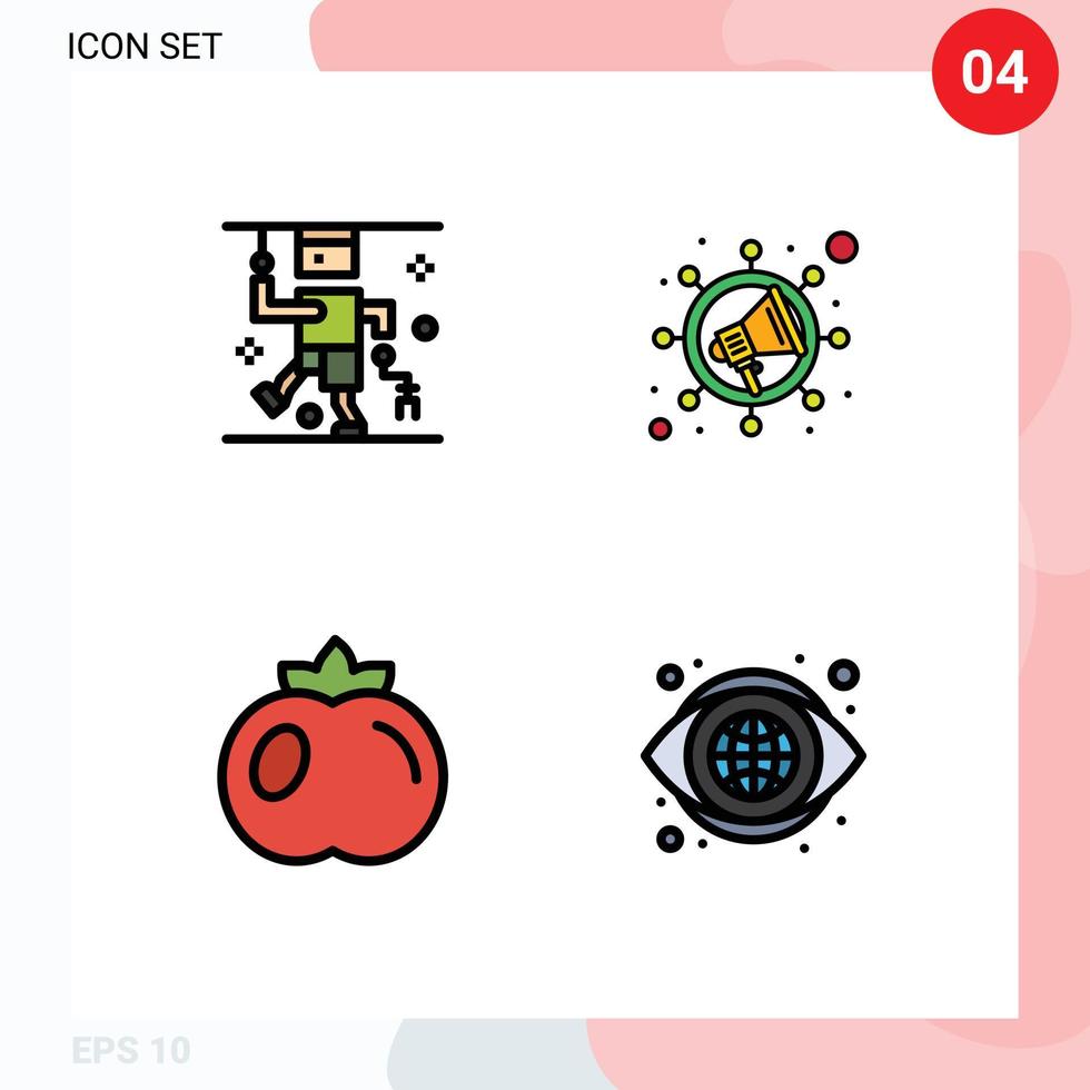 4 Thematic Vector Filledline Flat Colors and Editable Symbols of accident fruit medical viral eye Editable Vector Design Elements