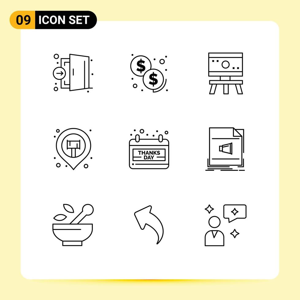 9 Creative Icons Modern Signs and Symbols of date map pin atom sticky location Editable Vector Design Elements