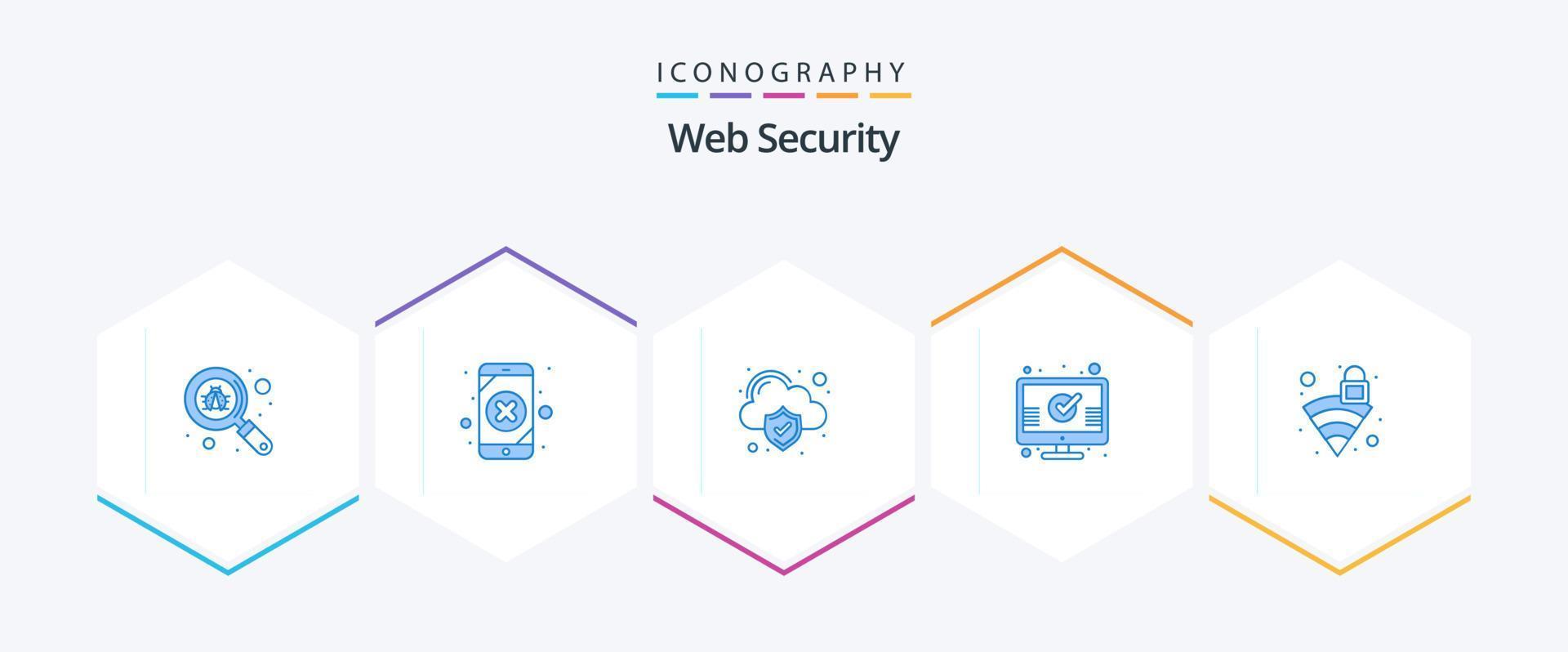 Web Security 25 Blue icon pack including signal. lock. cloud. page. mark vector