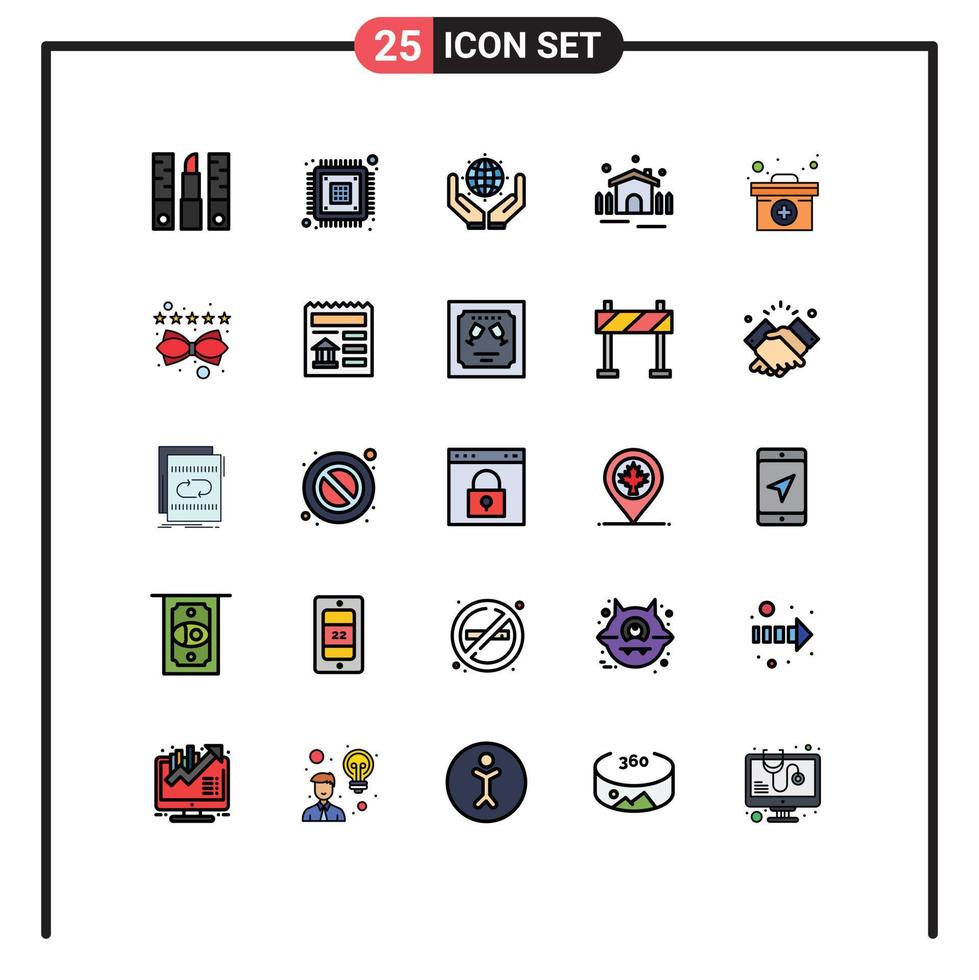 25 User Interface Filled line Flat Color Pack of modern Signs and Symbols of shelter garden encryption construction save the world Editable Vector Design Elements