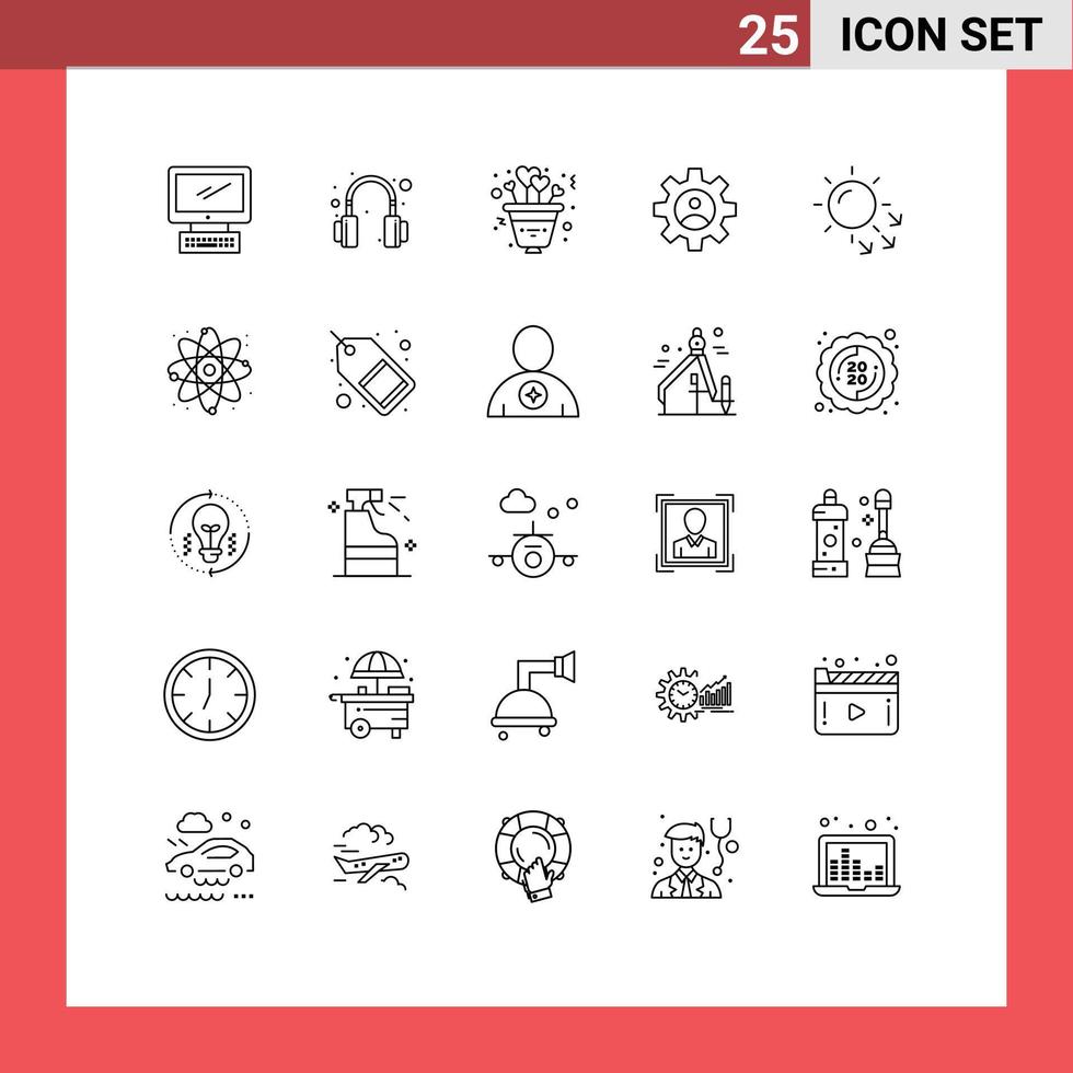 Line Pack of 25 Universal Symbols of dry skin use heart profile gear Editable Vector Design Elements