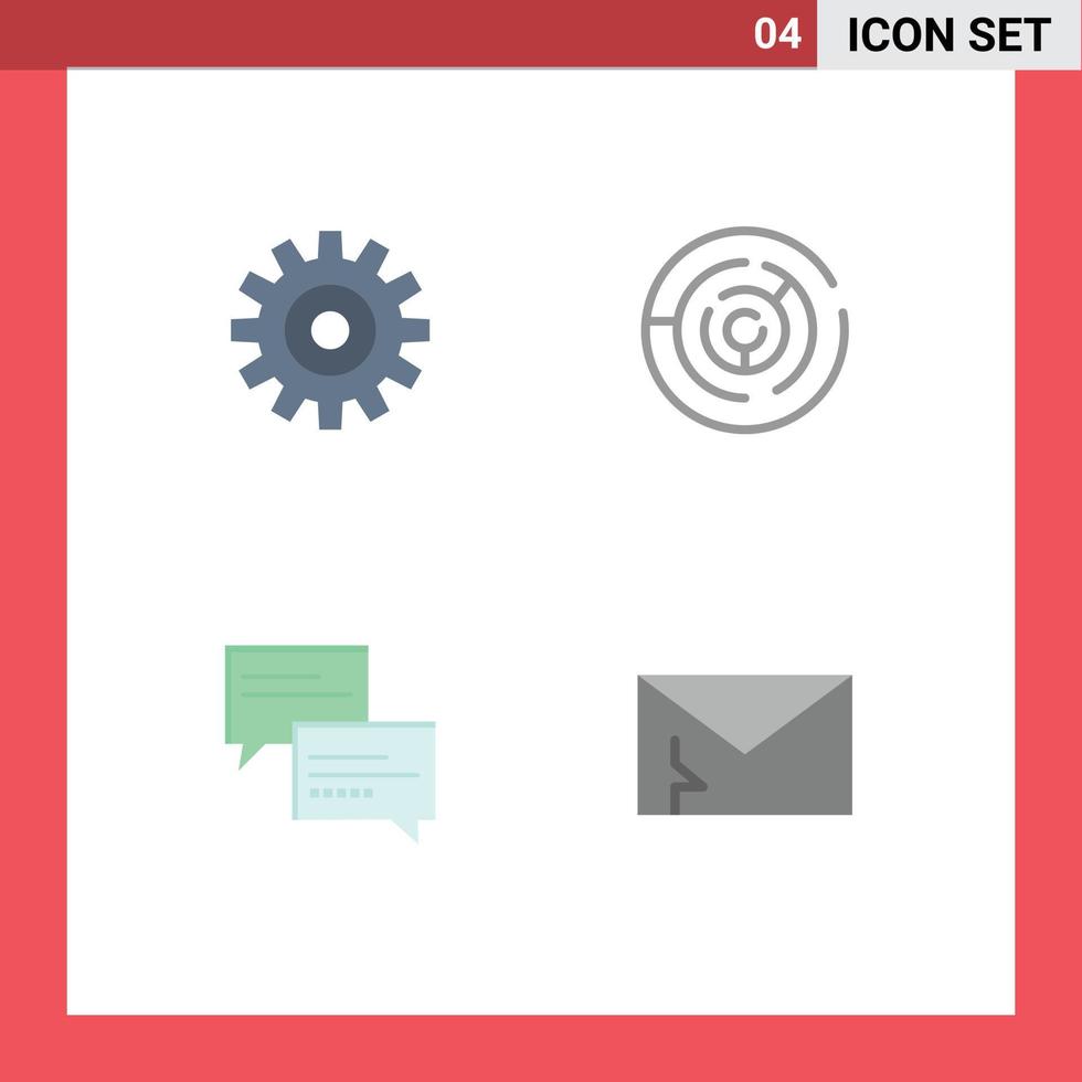 Pack of 4 Modern Flat Icons Signs and Symbols for Web Print Media such as gear chat cogs strategy message Editable Vector Design Elements