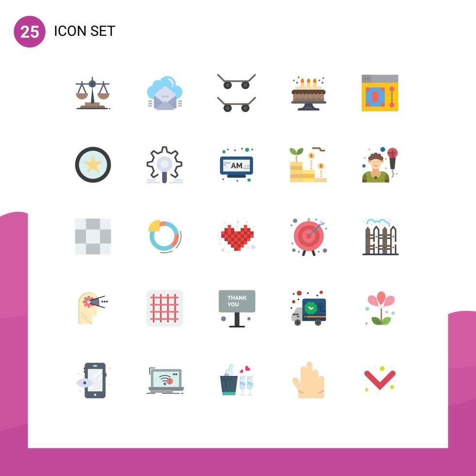 Pictogram Set of 25 Simple Flat Colors of favorite designer skateboard design candle Editable Vector Design Elements