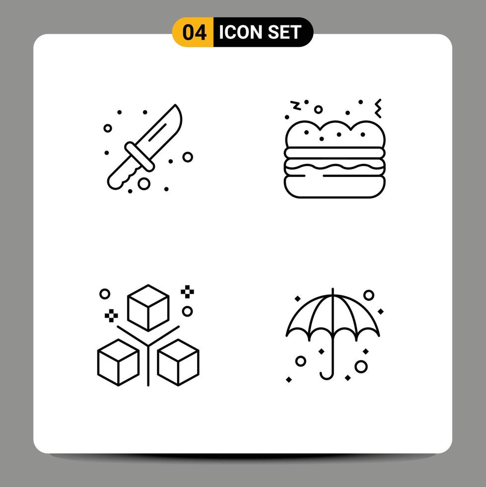 editable vector línea paquete de 4 4 sencillo línea de relleno plano colores de cámping desarrollo herramienta comida programación editable vector diseño elementos