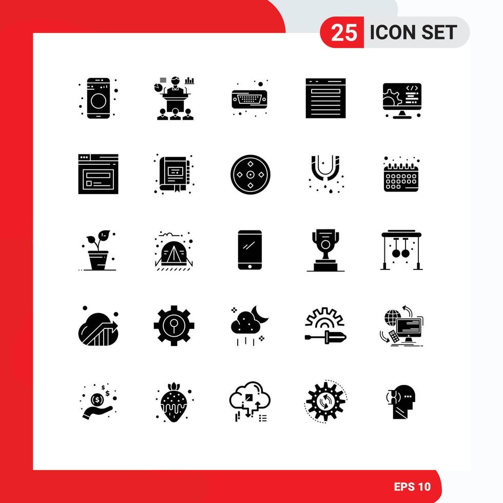 25 User Interface Solid Glyph Pack of modern Signs and Symbols of website plus seminar find hard Editable Vector Design Elements