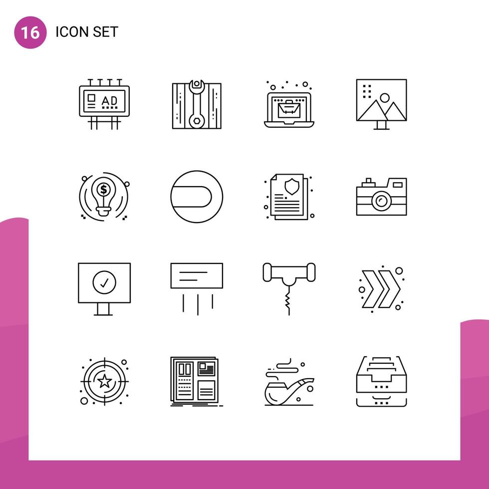 Set of 16 Modern UI Icons Symbols Signs for bulb photo editing online modify photographs altering image Editable Vector Design Elements