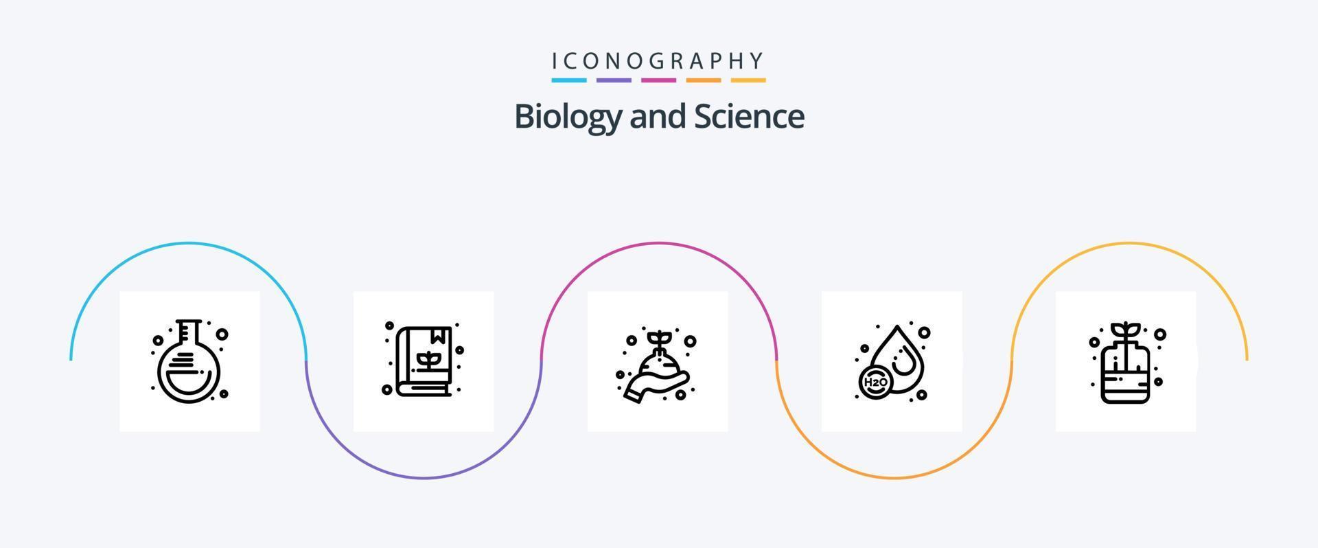 Biology Line 5 Icon Pack Including plant. bottle. grow. water. ho vector