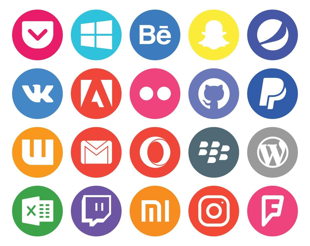 20 social medios de comunicación icono paquete incluso cms Mora github ópera correo electrónico vector
