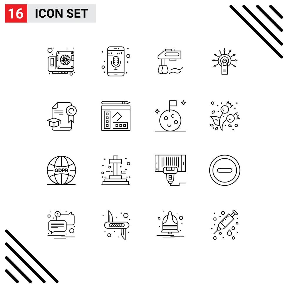 16 Thematic Vector Outlines and Editable Symbols of cap done mixer ok touch Editable Vector Design Elements