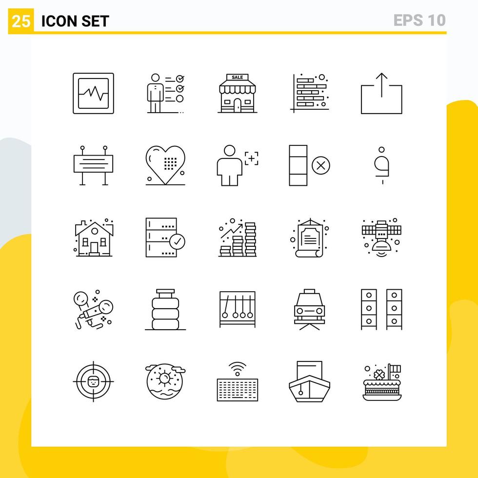 25 Creative Icons Modern Signs and Symbols of send arrow shop report figures Editable Vector Design Elements