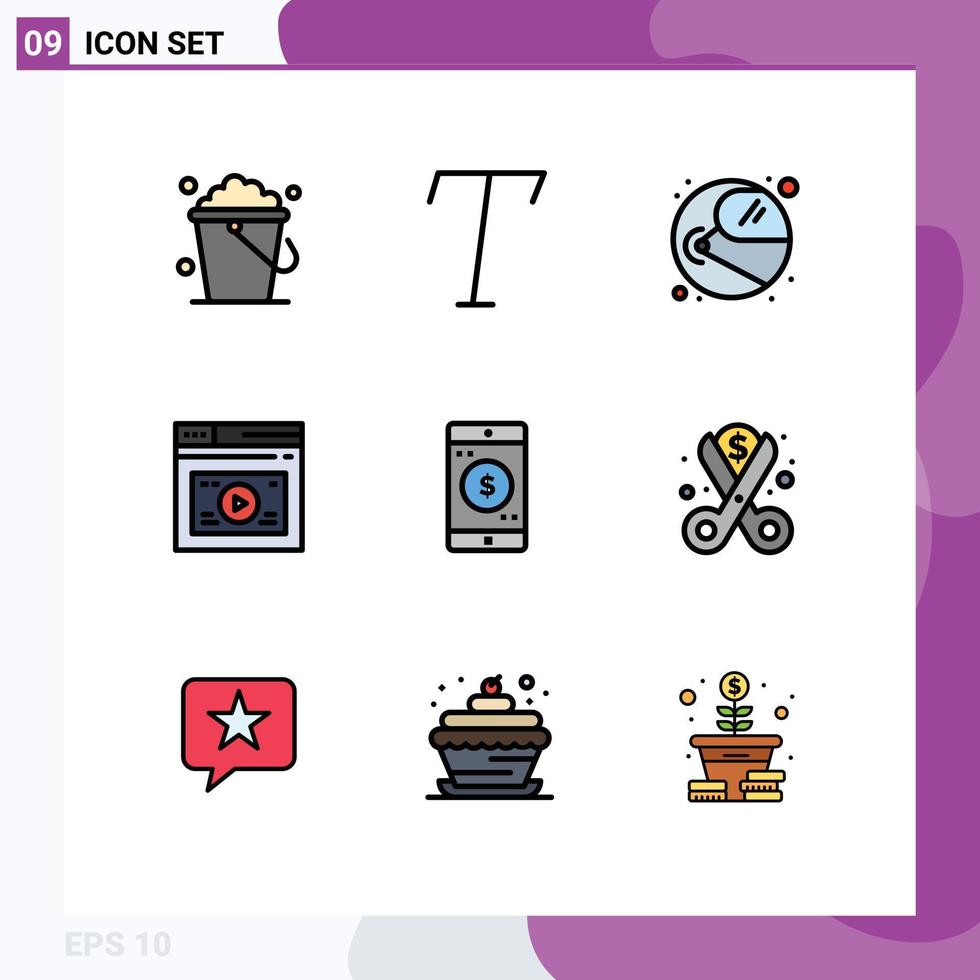Stock Vector Icon Pack of 9 Line Signs and Symbols for mobile application application space media web Editable Vector Design Elements