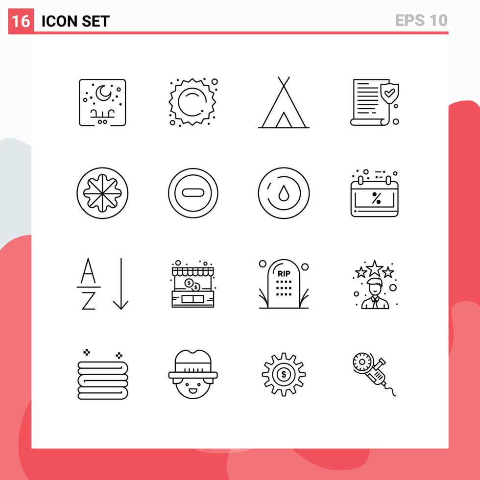Universal Icon Symbols Group of 16 Modern Outlines of healthy policy shopping paper travel Editable Vector Design Elements