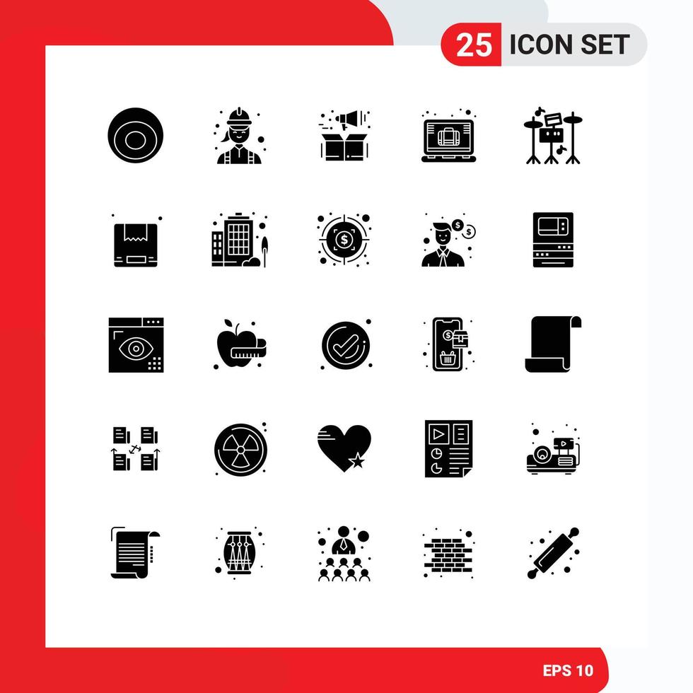 25 creativo íconos moderno señales y símbolos de tambor ordenador portátil técnico caso caja editable vector diseño elementos