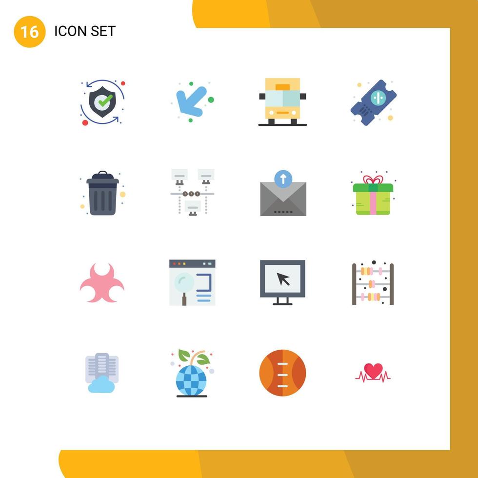 Mobile Interface Flat Color Set of 16 Pictograms of recycle garbage bus dustbin tickets Editable Pack of Creative Vector Design Elements