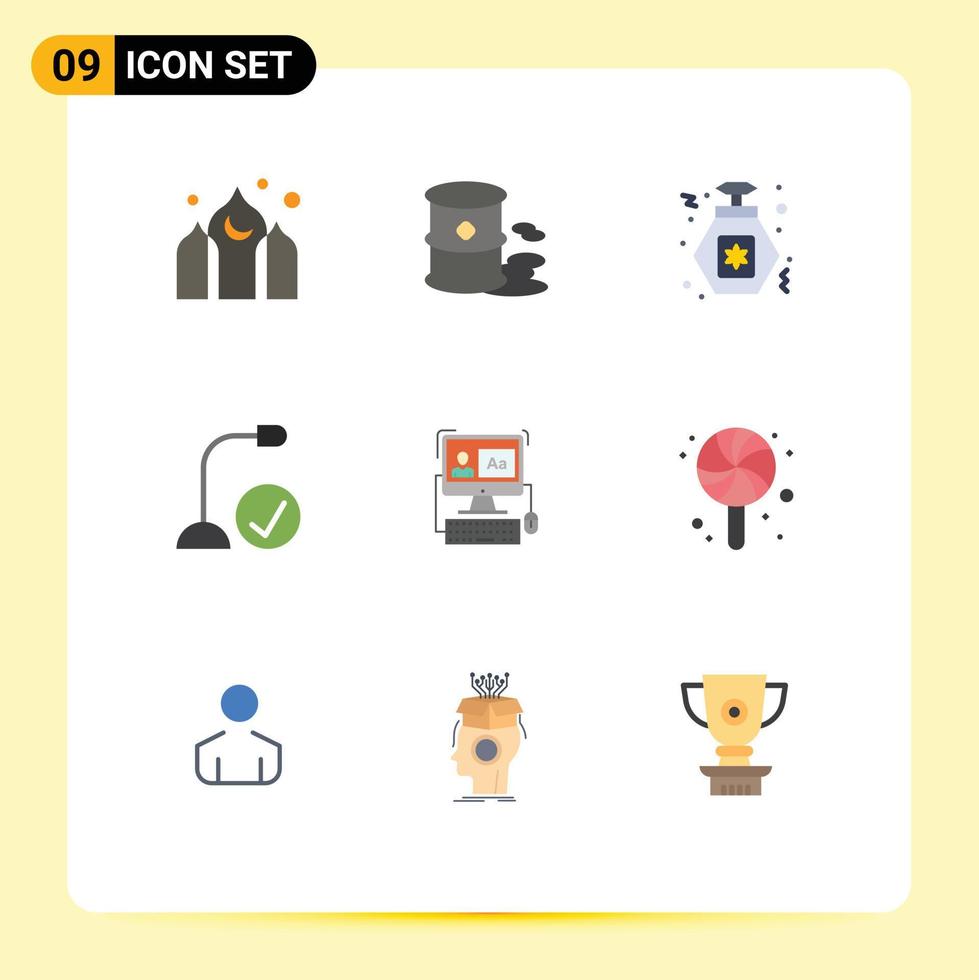9 User Interface Flat Color Pack of modern Signs and Symbols of screen hardware perfume gadget connected Editable Vector Design Elements