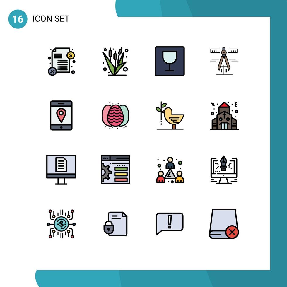 Mobile Interface Flat Color Filled Line Set of 16 Pictograms of mobile location editor measure geometry Editable Creative Vector Design Elements