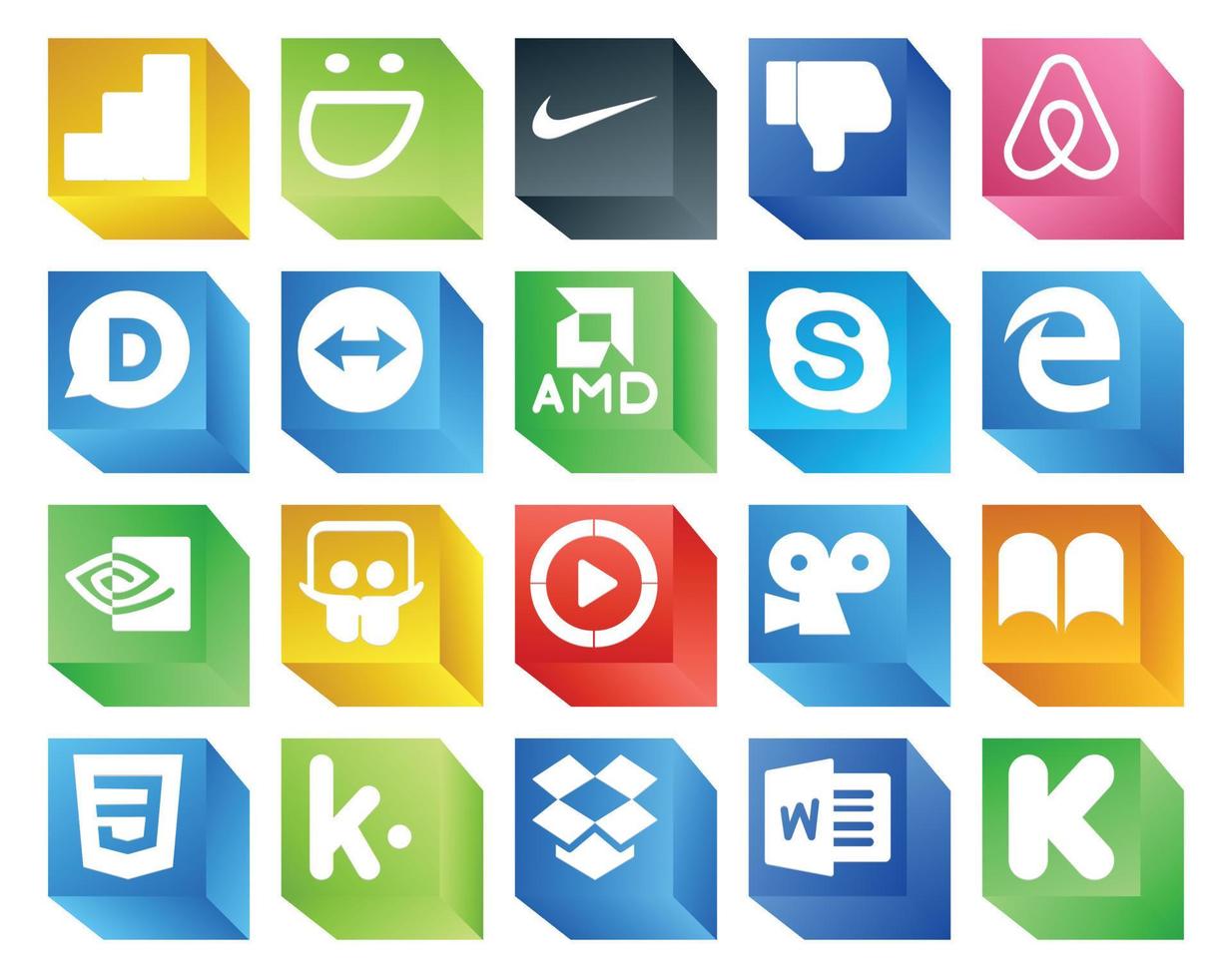 20 social medios de comunicación icono paquete incluso css videista skype vídeo compartir diapositivas vector