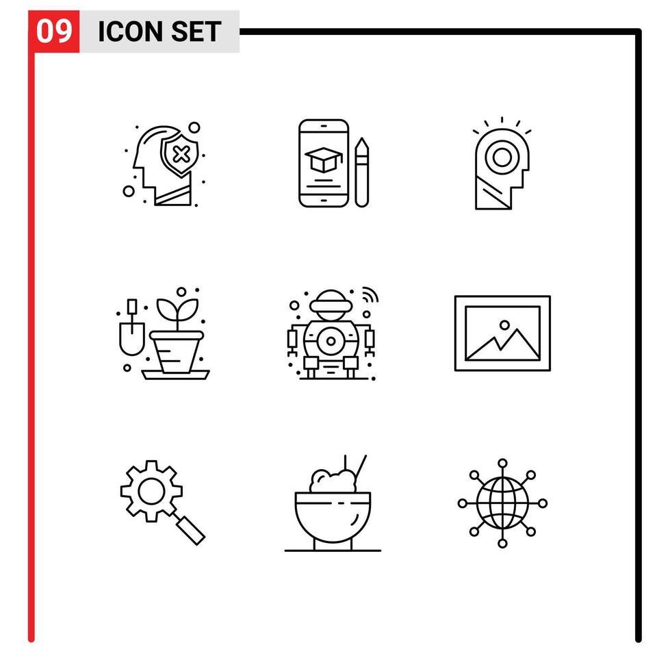 Pictogram Set of 9 Simple Outlines of future hobbies mobile gardening man Editable Vector Design Elements