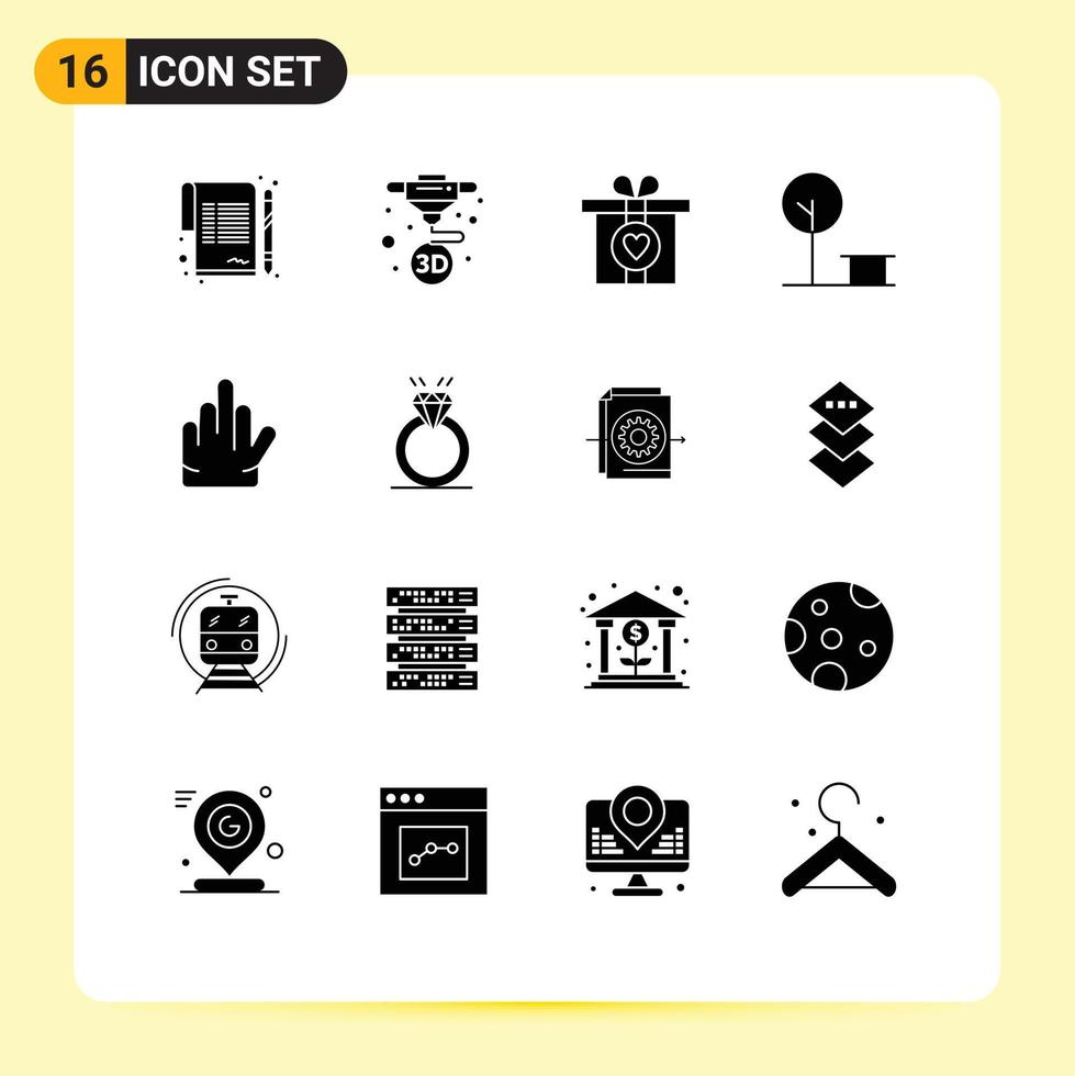 Editable Vector Line Pack of 16 Simple Solid Glyphs of stop gesture gift place nature Editable Vector Design Elements