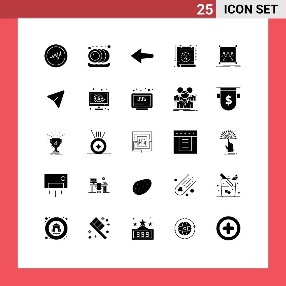 Group of 25 Modern Solid Glyphs Set for pin resize date object edit Editable Vector Design Elements