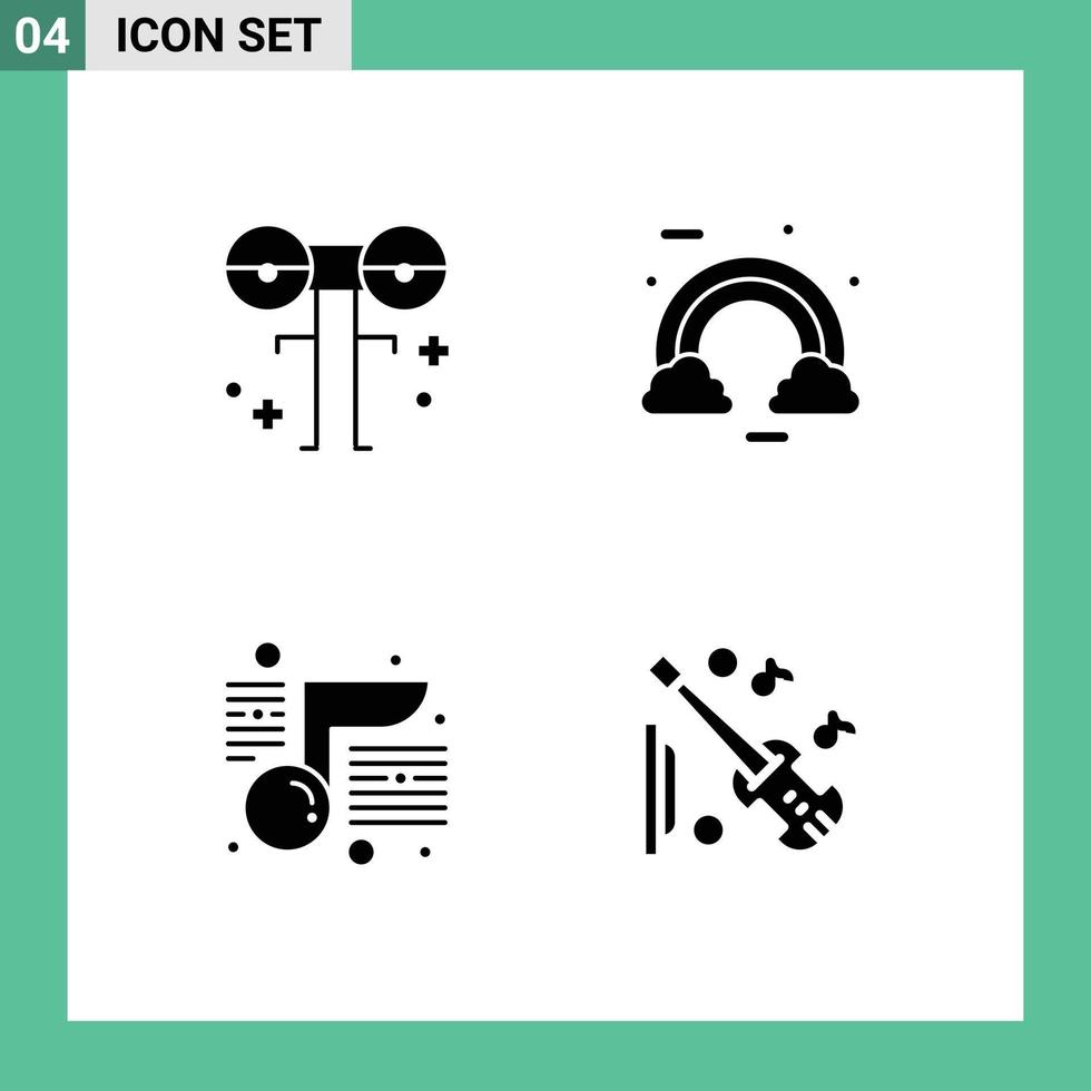 Mobile Interface Solid Glyph Set of 4 Pictograms of big irish monster cloud note Editable Vector Design Elements