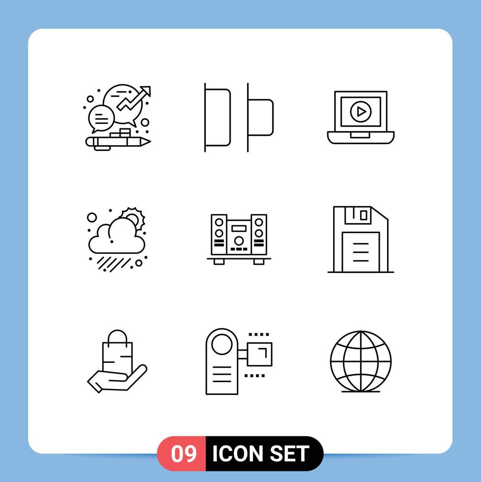 Universal Icon Symbols Group of 9 Modern Outlines of speaker woofer laptop weather cloudy Editable Vector Design Elements
