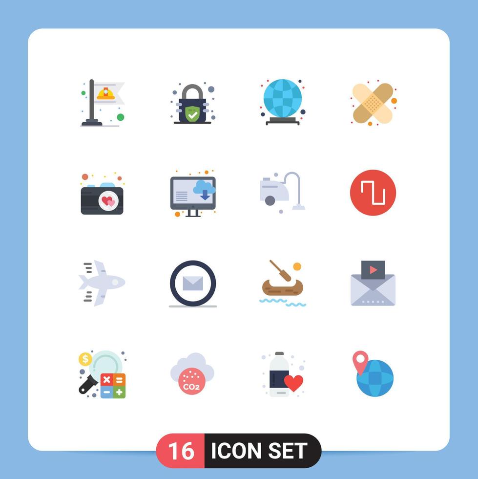 16 Flat Color concept for Websites Mobile and Apps computer pictures globe photo first aid Editable Pack of Creative Vector Design Elements