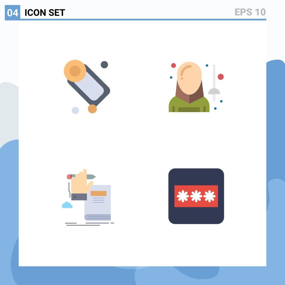 Set of 4 Modern UI Icons Symbols Signs for bathroom education soap fencing learning Editable Vector Design Elements
