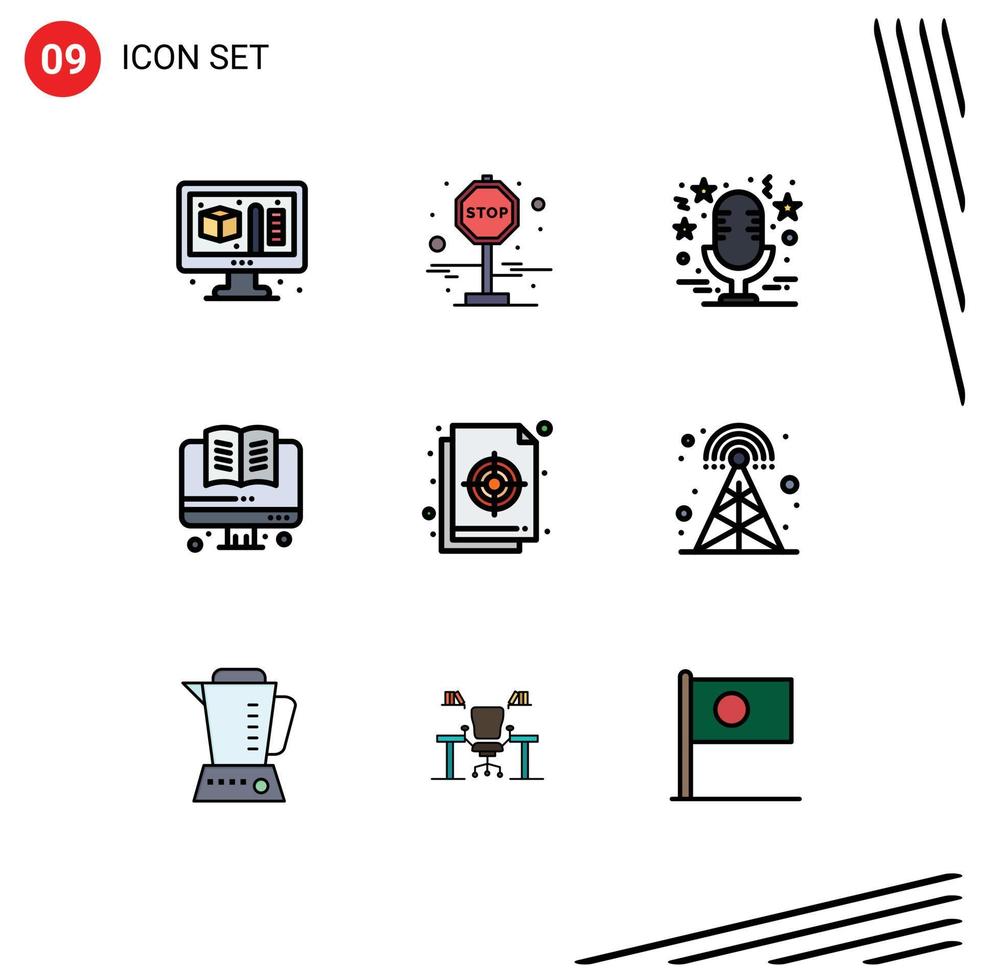 Set of 9 Modern UI Icons Symbols Signs for target colour mic circular education Editable Vector Design Elements